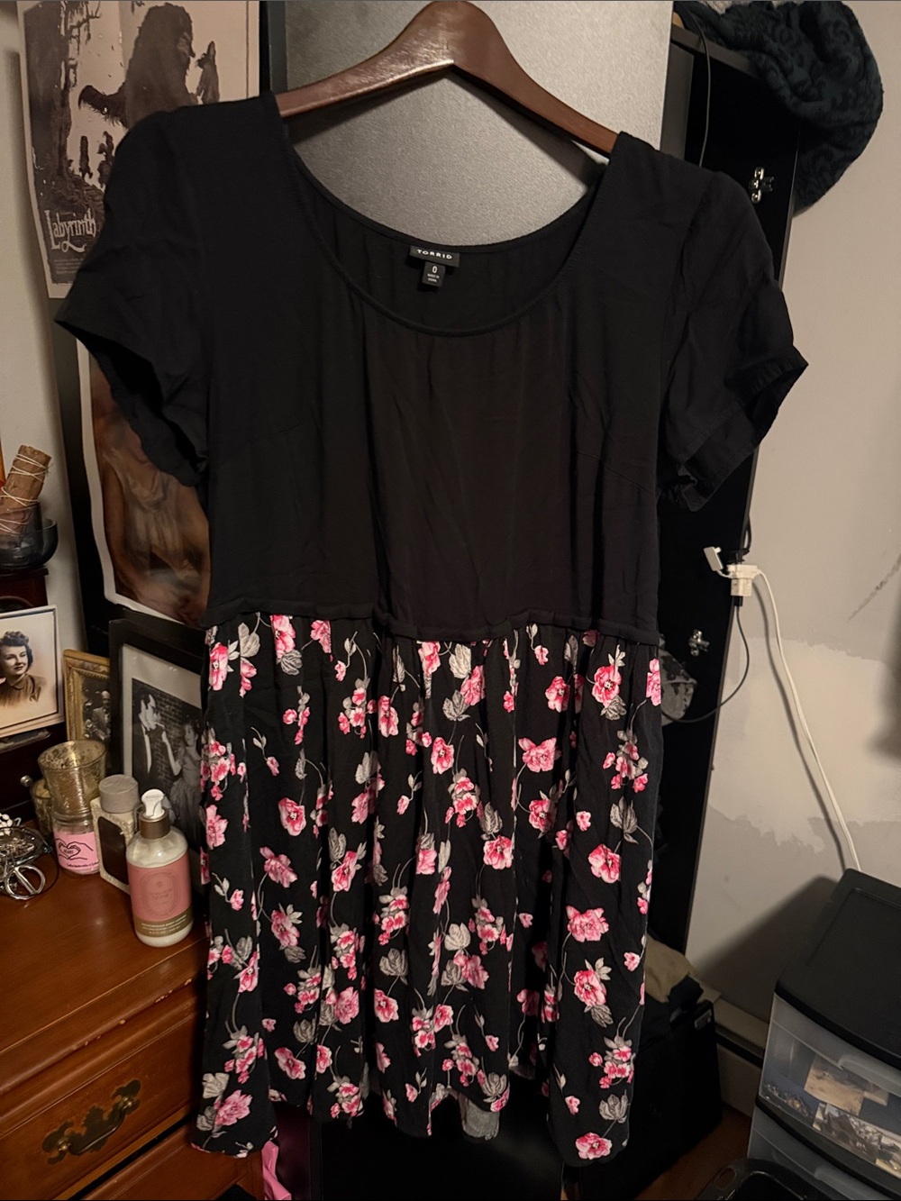 torrid Black Top with Pink Floral Skirt Midi Dress